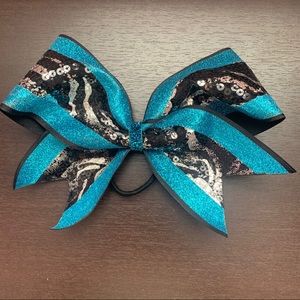Teal and Zebra Sequin Print Hair/Cheer Bow